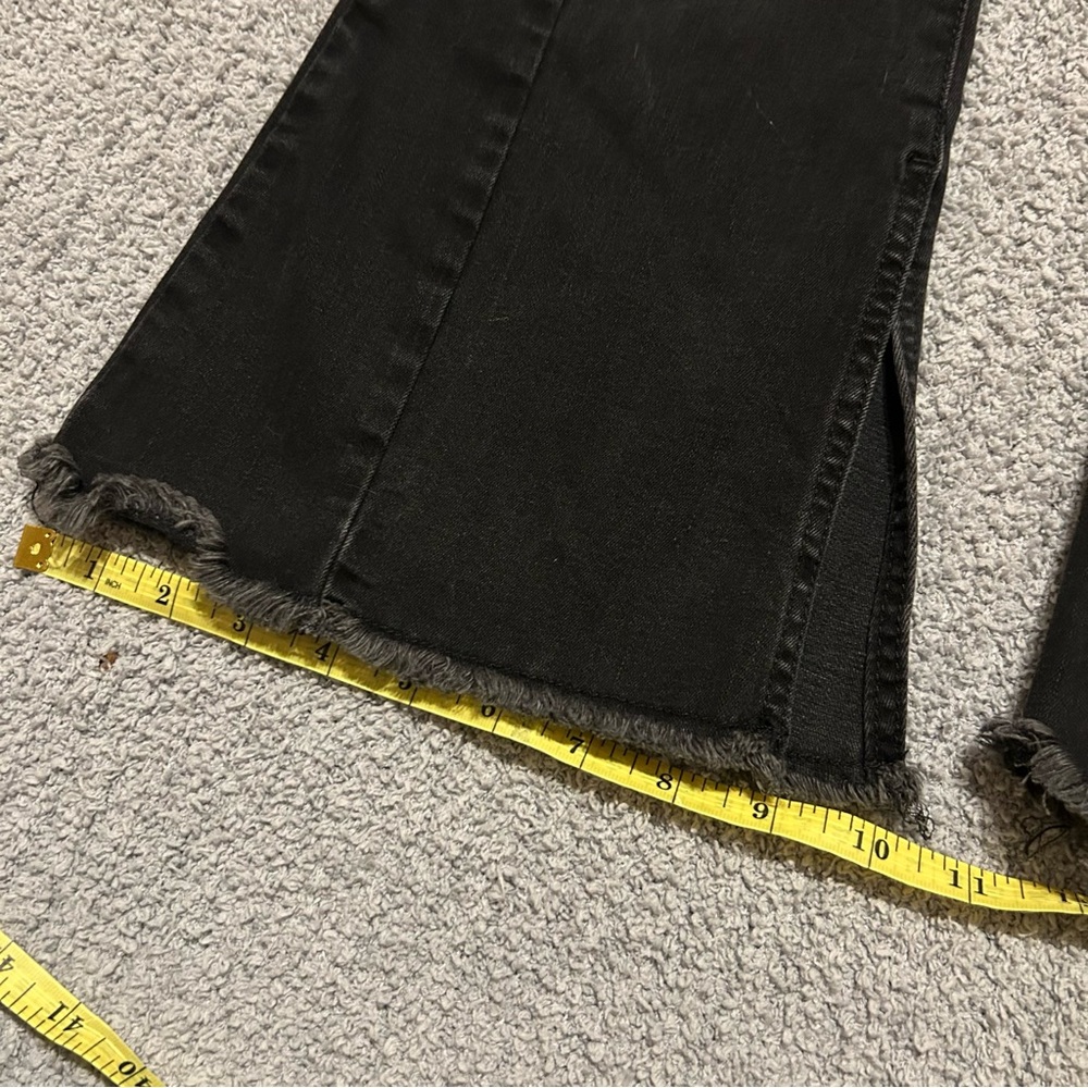 Free People Black Flare Mid Rise Jeans Slit Hem Bell Bottom Seamed Size 27 - Picture 3 of 7